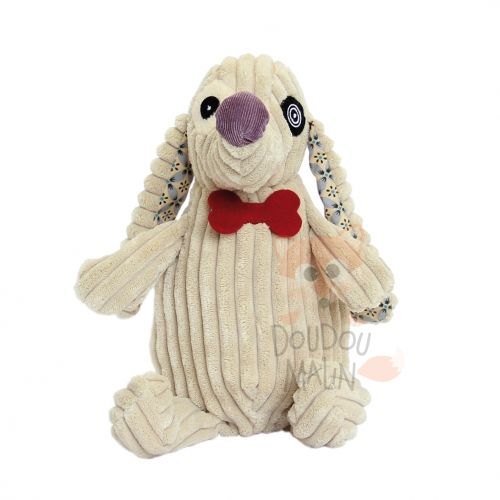 Les déglingos simply peluche chien nonos beige noeud os rouge 